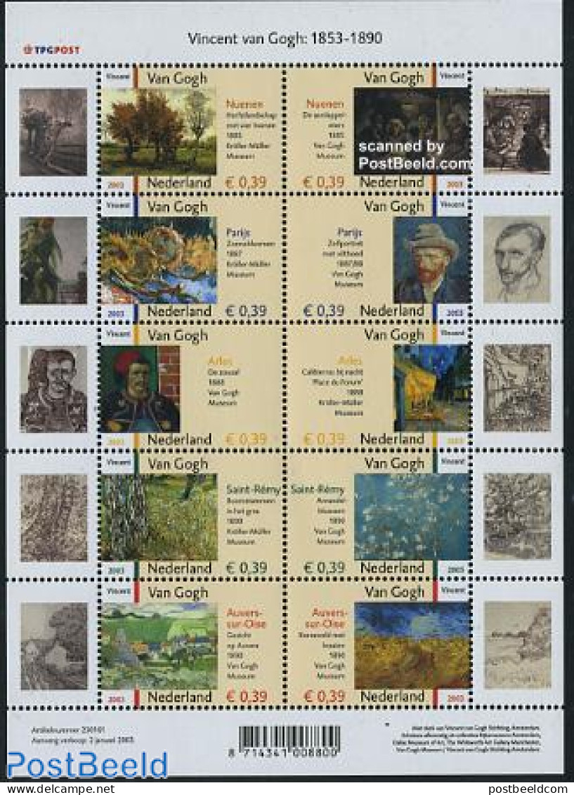 Netherlands 2003 Van Gogh Paintings 10v M/s, Mint NH, Art - Modern Art (1850-present) - Vincent Van Gogh - Unused Stamps