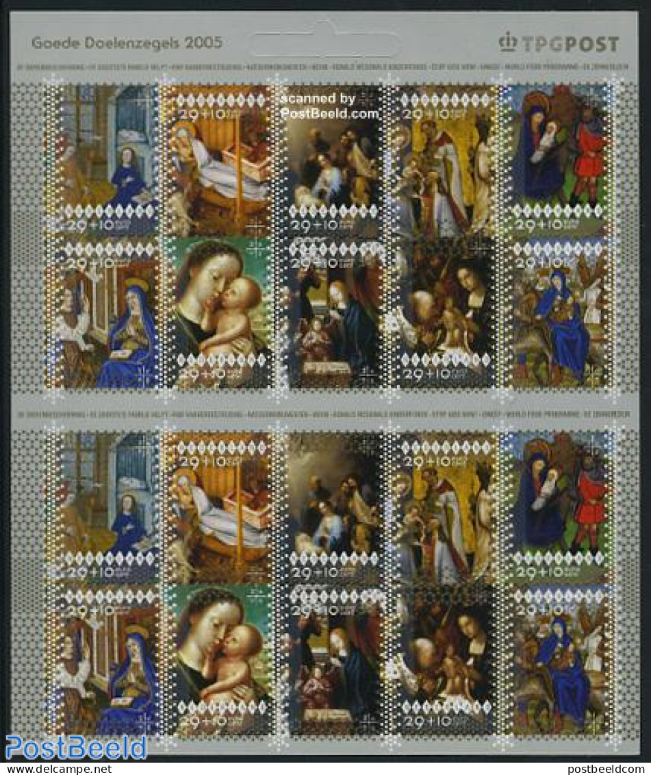 Netherlands 2005 Christmas, Welfare 2x10v M/s, Mint NH, Religion - Christmas - Art - Paintings - Nuevos