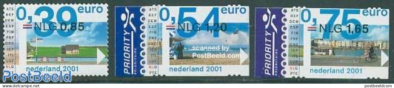 Netherlands 2001 Euro Stamps With Country Views 3v S-a, Mint NH, Sport - Transport - Various - Cycling - Ships And Boa.. - Neufs