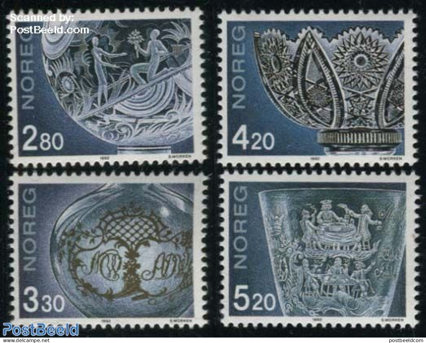 Norway 1992 Stamp Day, Glass Art 4v, Mint NH, Stamp Day - Art - Art & Antique Objects - Unused Stamps