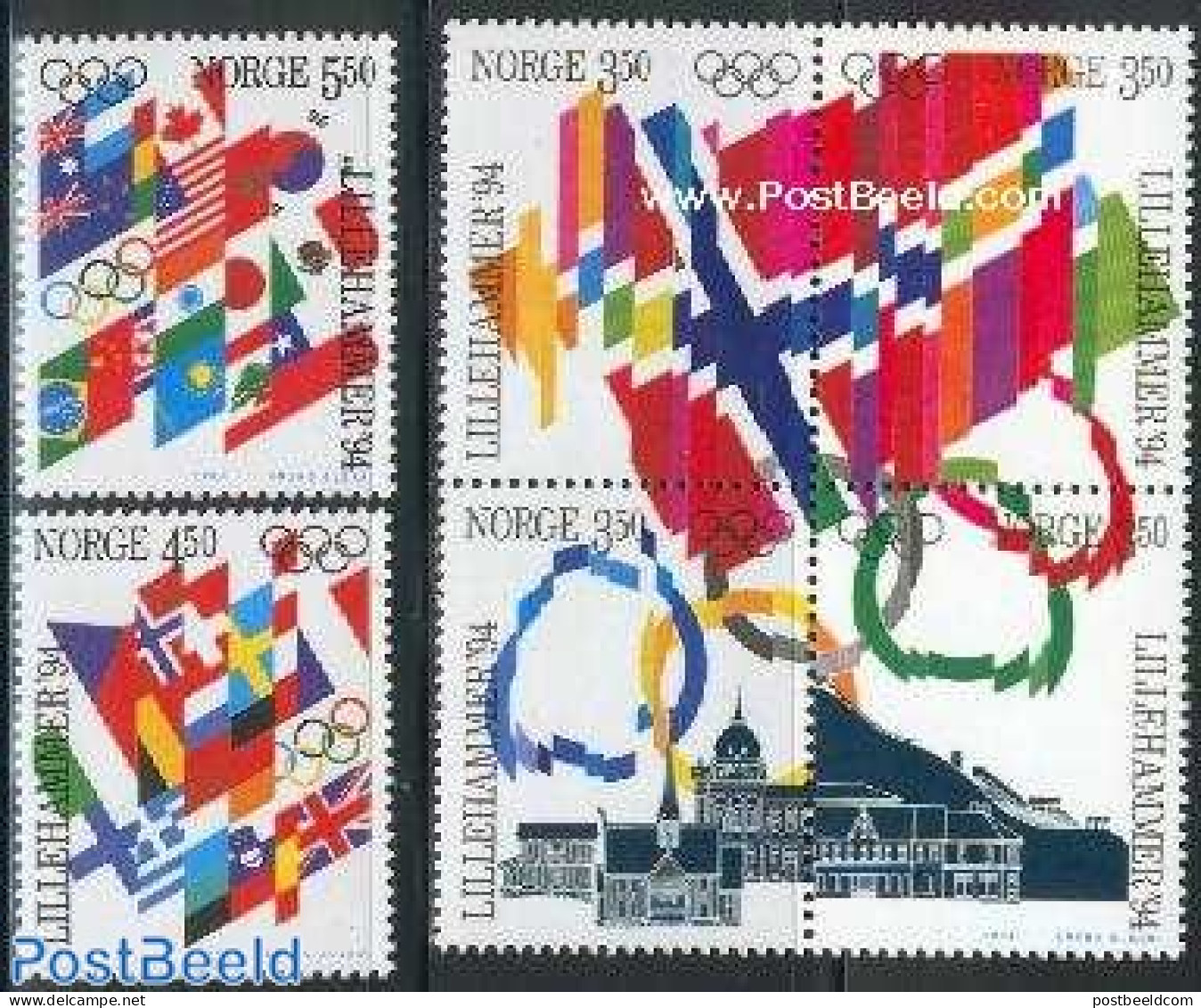Norway 1994 Olympic Winter Games Lillehammer 6v [+]+2x[], Mint NH, History - Sport - Flags - Olympic Winter Games - Nuovi