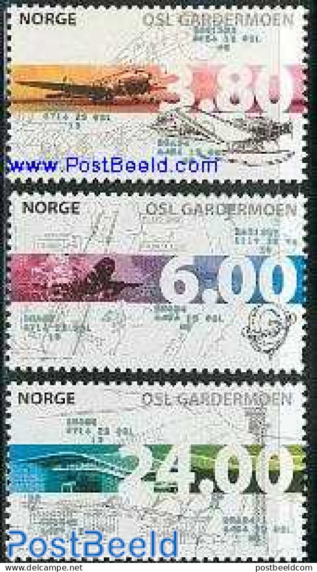 Norway 1998 Gardermoen Airport 3v, Mint NH, Transport - Aircraft & Aviation - Unused Stamps