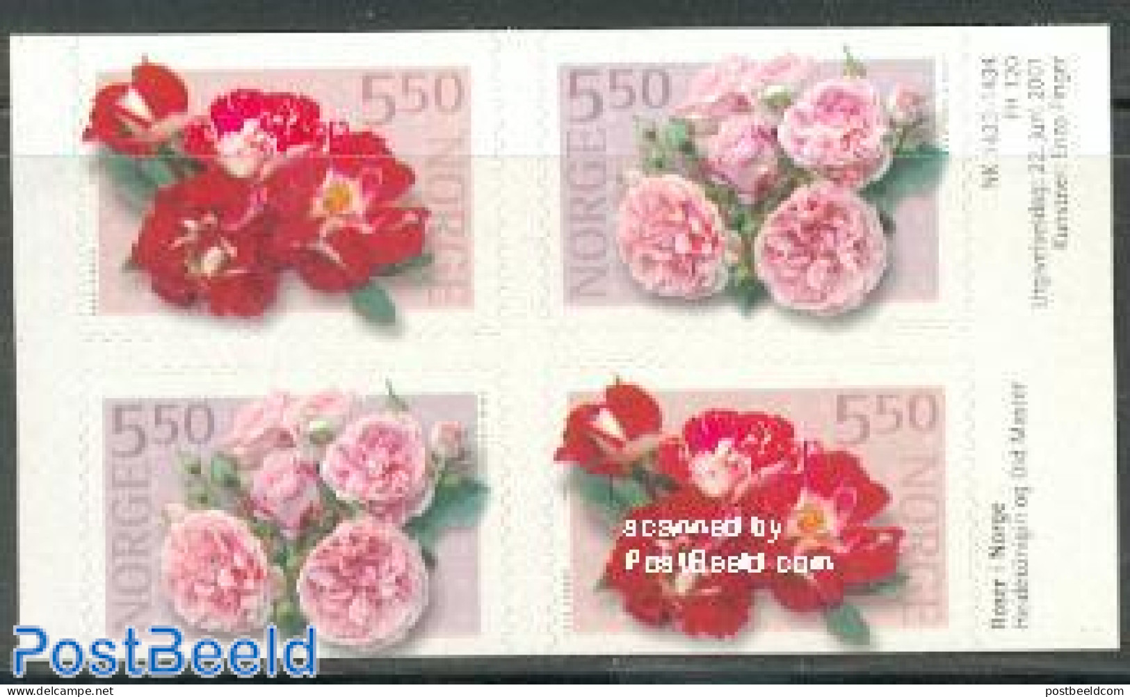 Norway 2001 Roses 2x2v S-a, Mint NH, Nature - Flowers & Plants - Roses - Neufs