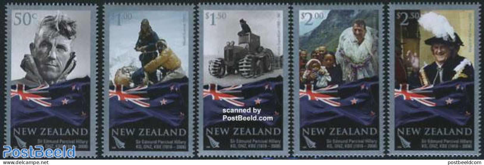 New Zealand 2008 Sir Edmund Hillary 5v, Mint NH, Sport - Mountains & Mountain Climbing - Ungebraucht