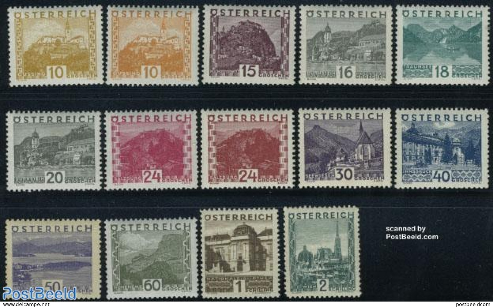 Austria 1929 Definitives, Views 14v, Unused (hinged), Religion - Sport - Transport - Various - Churches, Temples, Mosq.. - Ongebruikt