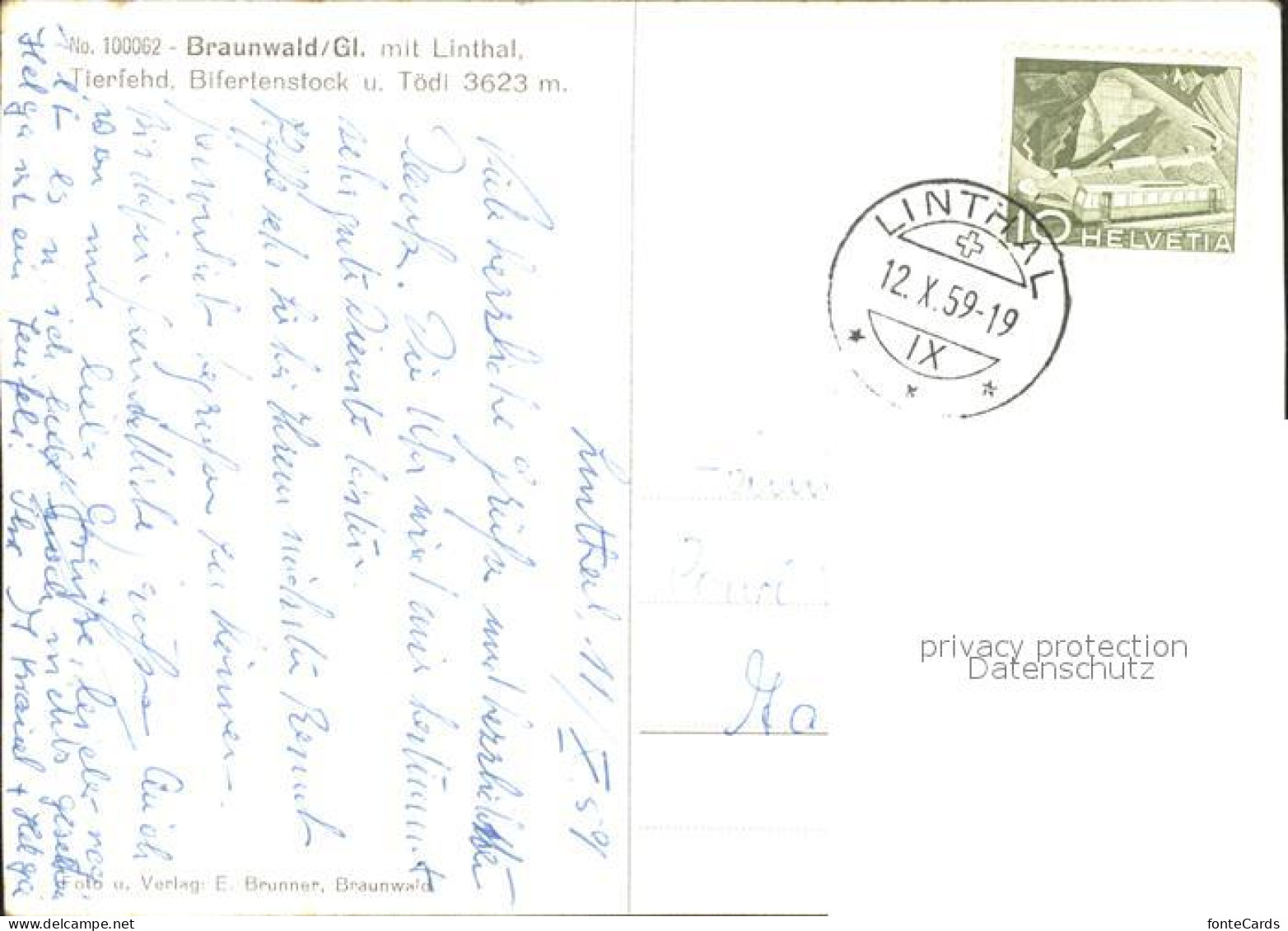 11631505 Braunwald GL Mit Linthal Tierfehd Bifertenstock Toedi Glarner Alpen Fli - Autres & Non Classés