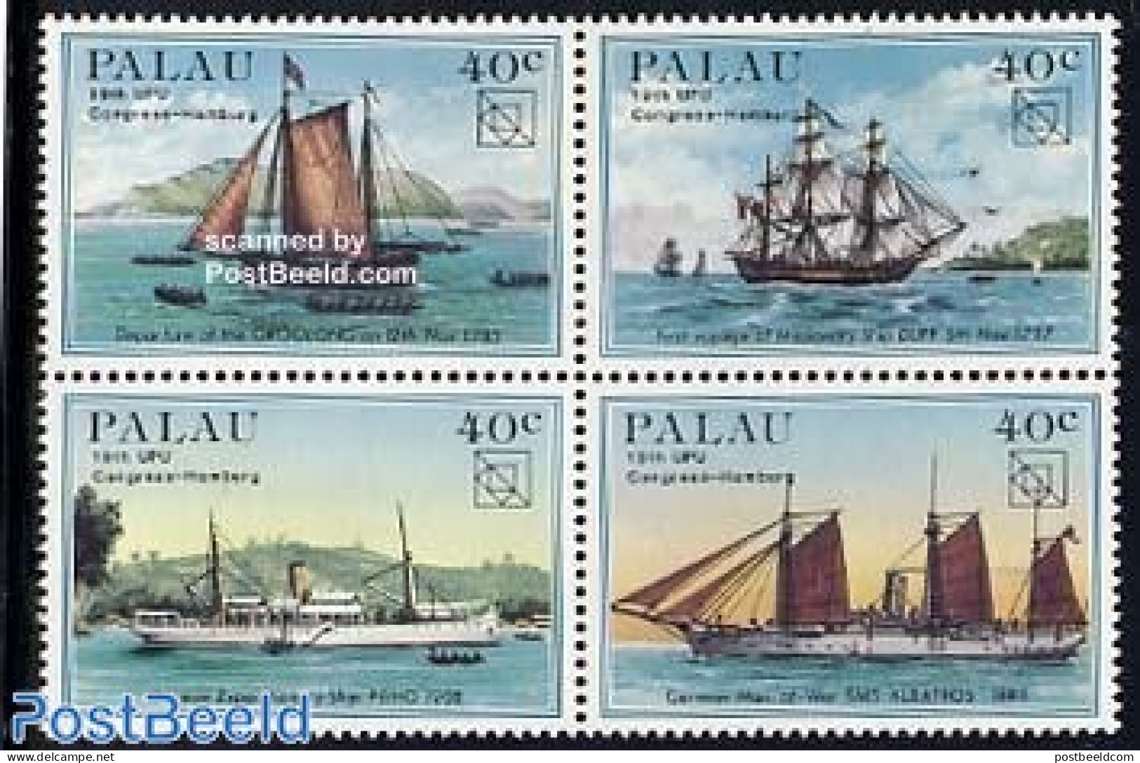 Palau 1984 UPU Congress 4v [+], Mint NH, Transport - U.P.U. - Ships And Boats - U.P.U.