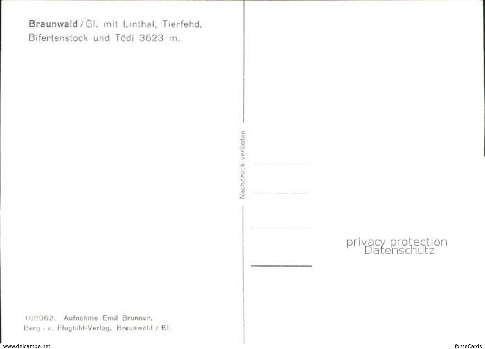 11631500 Braunwald GL Mit Linthal Tierfehd Bifertenstock Und Toedi Glarner Alpen - Sonstige & Ohne Zuordnung