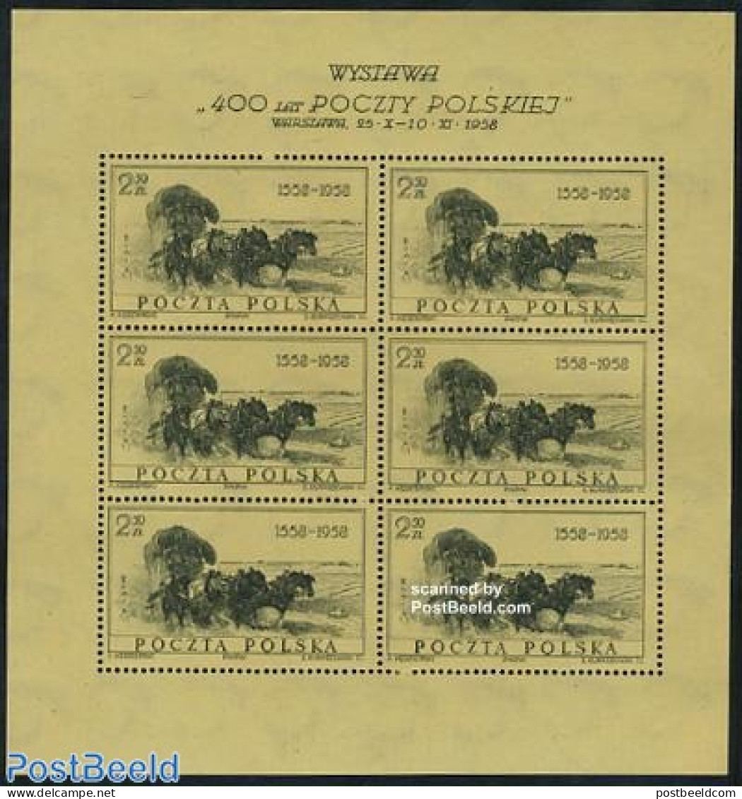 Poland 1958 450 Years Post M/s, Mint NH, Nature - Transport - Horses - Coaches - Neufs