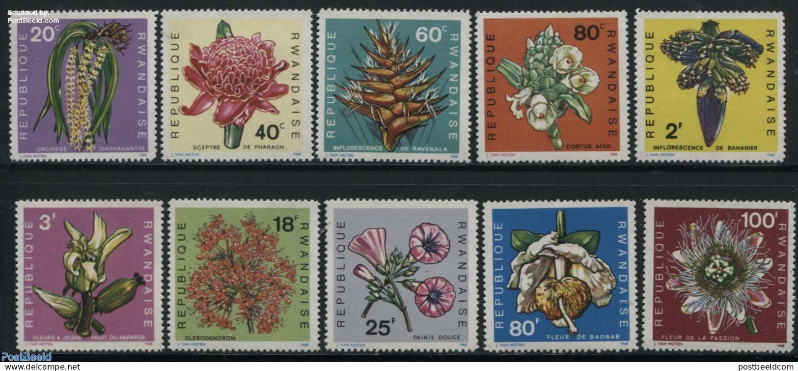 Rwanda 1968 Flowers 10v, Mint NH, Nature - Flowers & Plants - Other & Unclassified