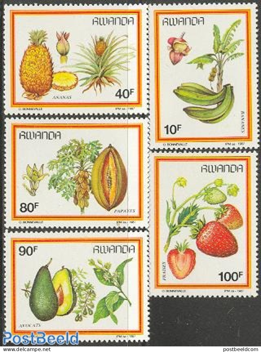 Rwanda 1987 Fruits 5v, Mint NH, Nature - Fruit - Obst & Früchte