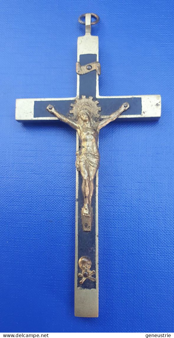 Grande Croix Pectorale Bronze Et Bois Début XXe - Crucifix - Religious Medal - Religion & Esotericism
