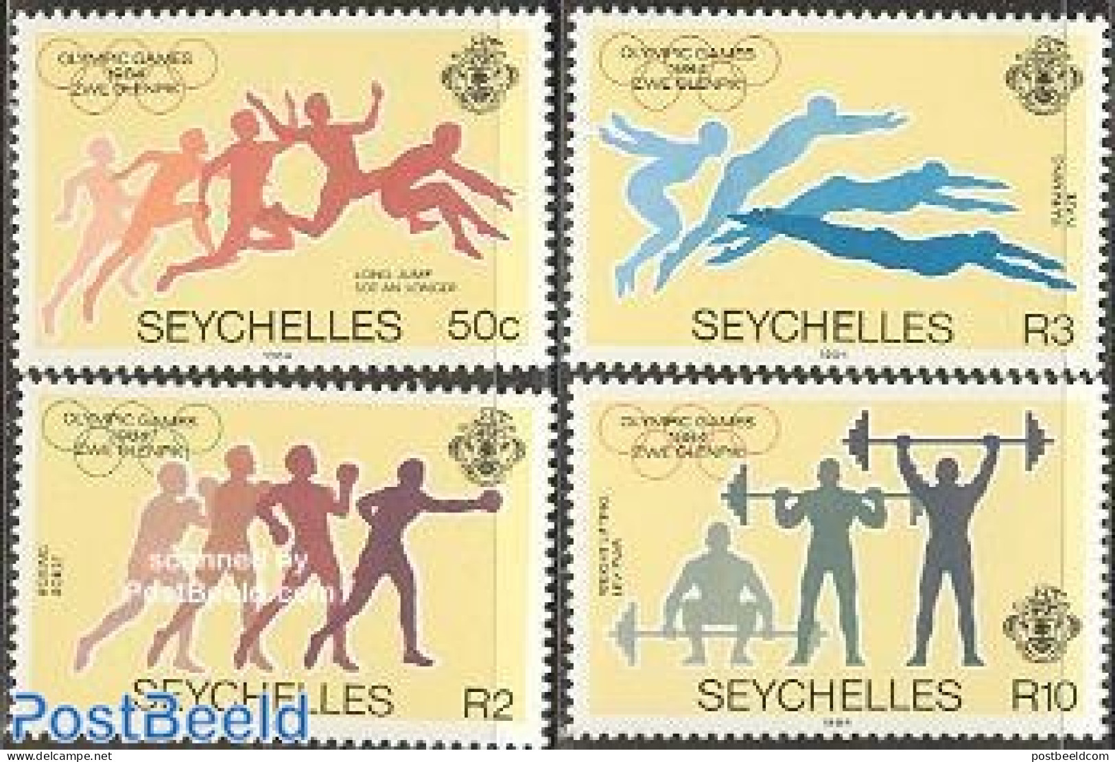 Seychelles 1984 Olympic Games Los Angeles 4v, Mint NH, Sport - Boxing - Olympic Games - Swimming - Weightlifting - Pugilato