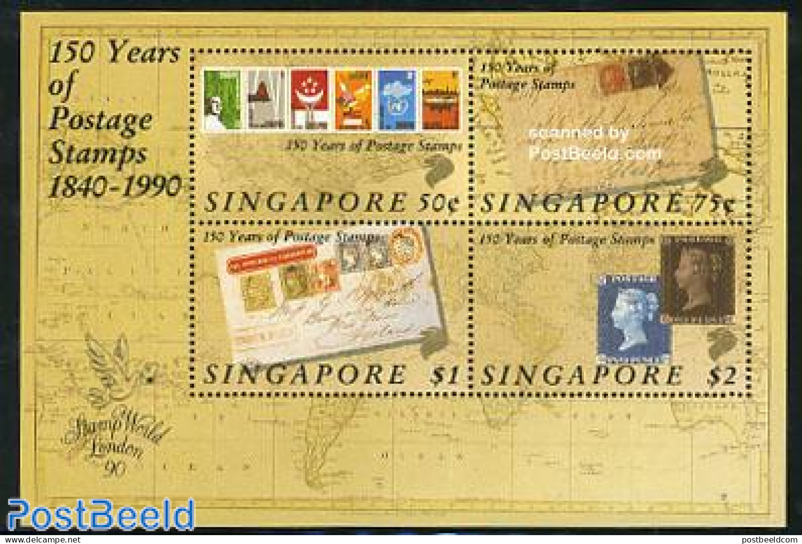 Singapore 1990 150 Years Stamps S/s, Mint NH, Stamps On Stamps - Timbres Sur Timbres