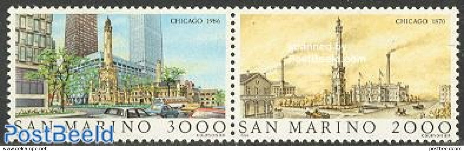 San Marino 1986 Chicago 2v [:], Mint NH, Nature - Transport - Horses - Automobiles - Art - Architecture - Ongebruikt