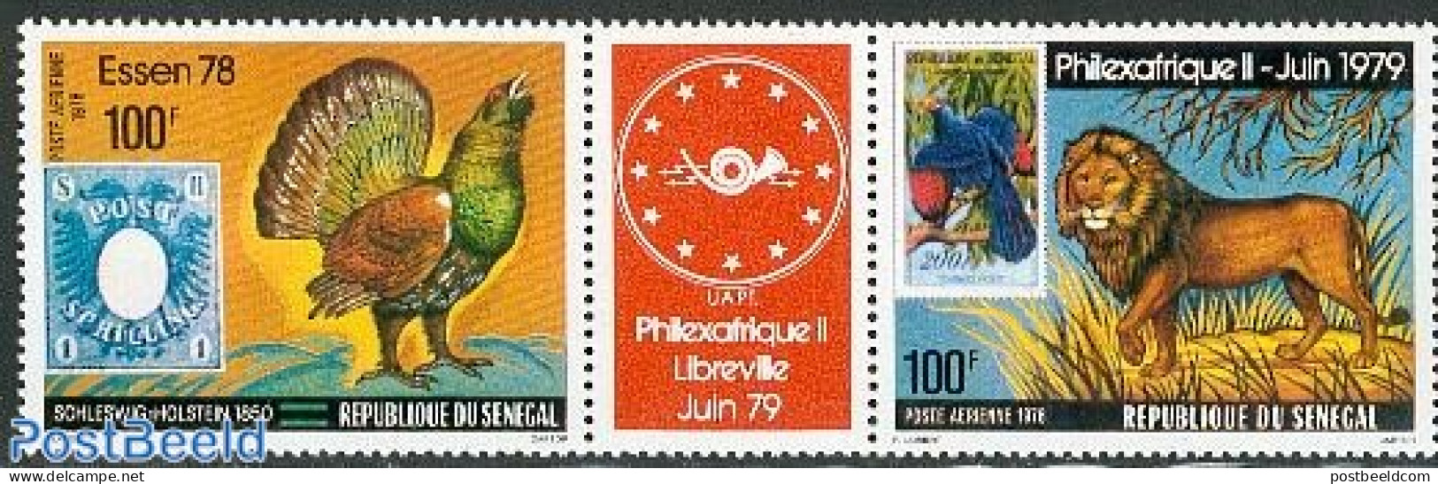 Senegal 1978 Philexafrique 2v+tab [:T:], Mint NH, Nature - Animals (others & Mixed) - Birds - Poultry - Stamps On Stamps - Postzegels Op Postzegels
