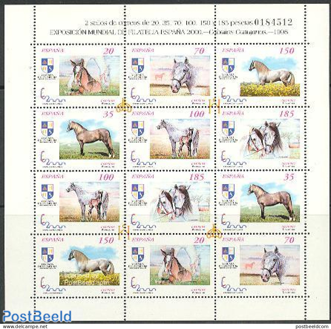 Spain 1998 Horses 12v M/s, Mint NH, Nature - Horses - Ungebraucht