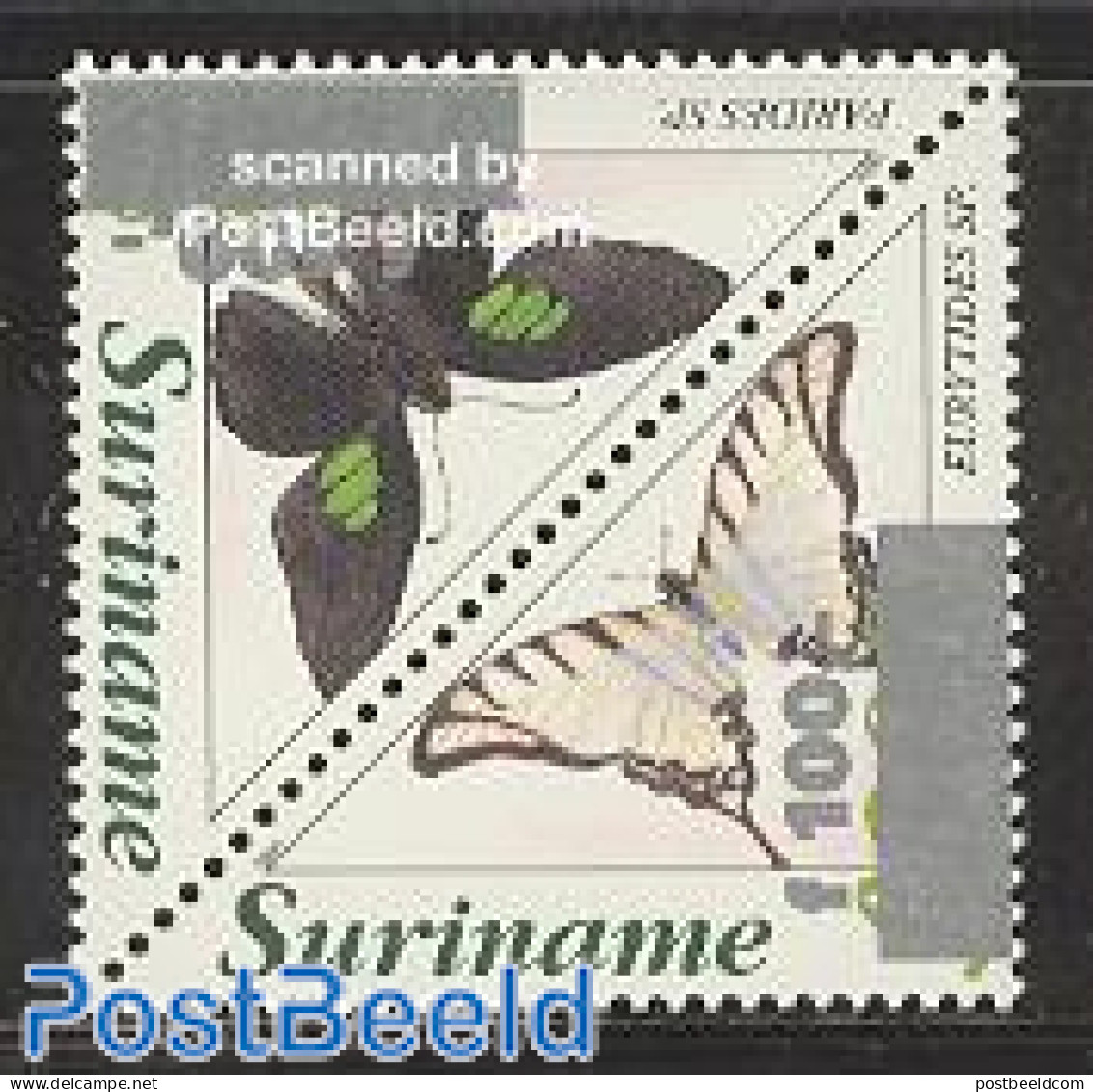 Suriname, Republic 1997 Butterflies Overprinted 2v (100g On 300g), Mint NH, Nature - Butterflies - Surinam