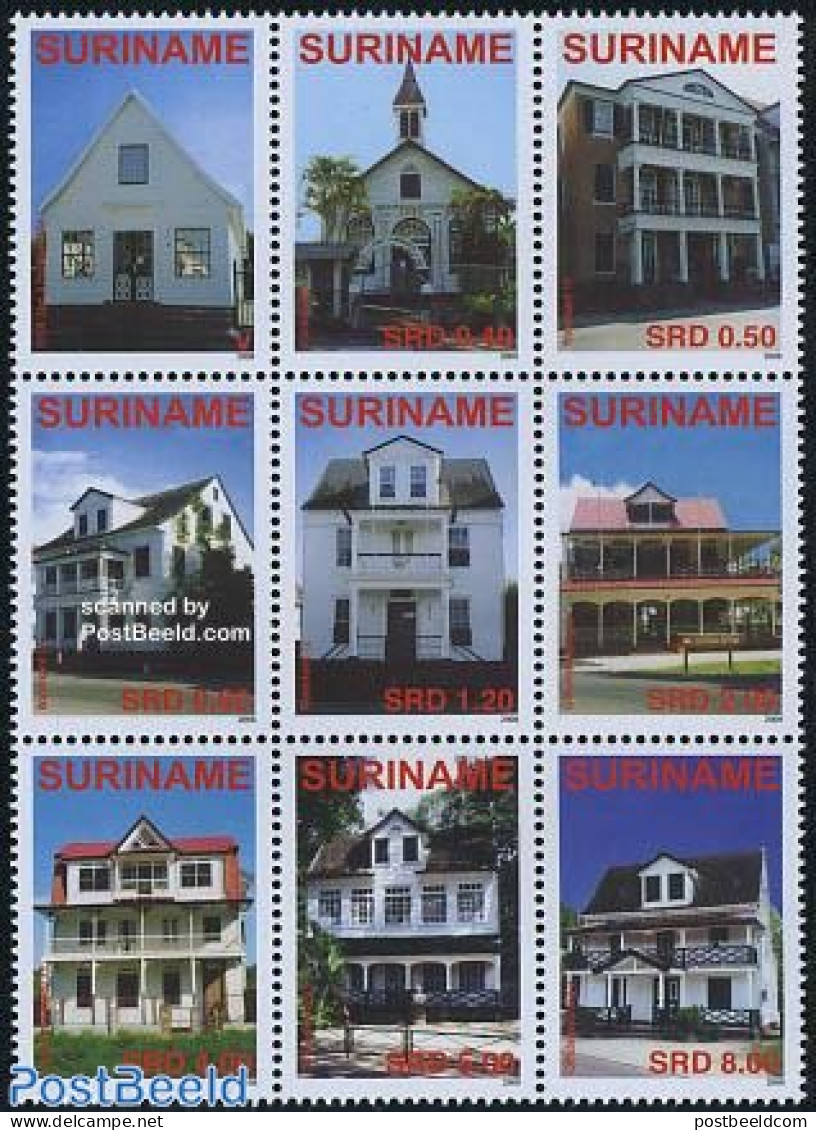 Suriname, Republic 2008 Monuments 9v, Sheetlet, Mint NH, Art - Architecture - Suriname
