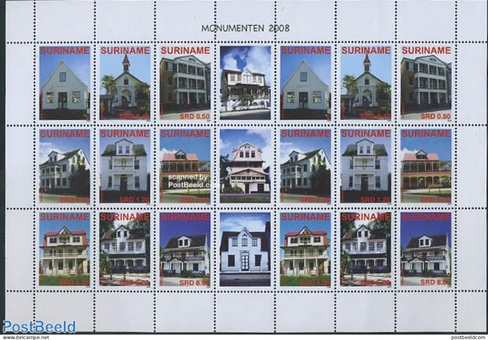 Suriname, Republic 2008 Monuments M/s (with 2 Sets), Mint NH, Art - Architecture - Suriname