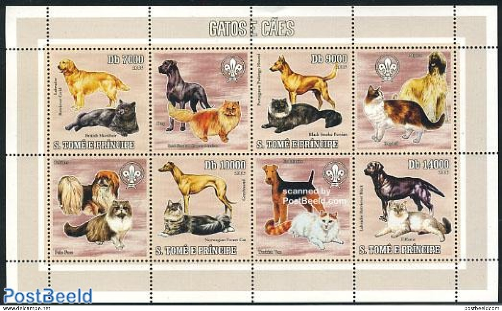 Sao Tome/Principe 2006 Dogs & Cats (scouting) 4v+tabs M/s, Mint NH, Nature - Sport - Cats - Dogs - Scouting - Sao Tomé Y Príncipe