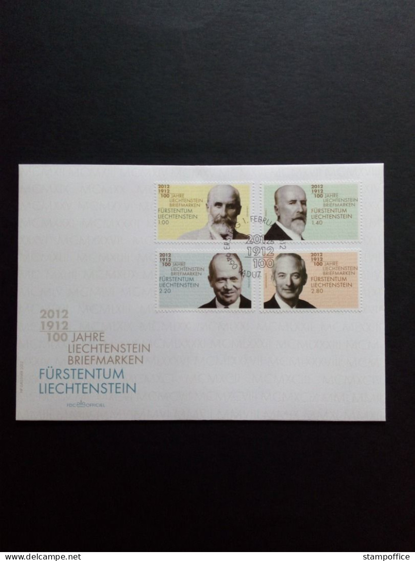 LIECHTENSTEIN MI-NR. 1618-1621 A FDC 100 JAHRE LIECHTENSTEINISCHE BRIEFMARKEN 2012 - FDC