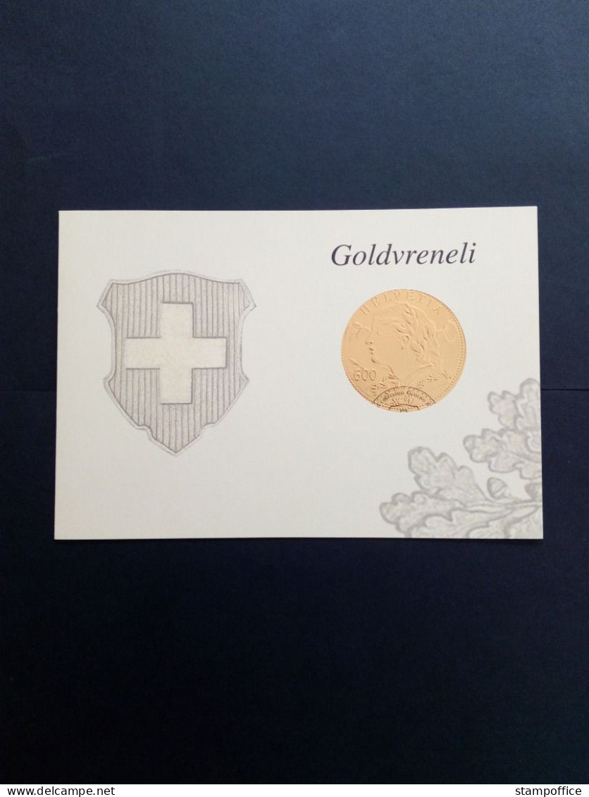 SCHWEIZ BLOCK 53 GESTEMPELT(USED) AUF SONDERKARTE GOLDVRENELI VORDERSEITE 20 Franken-GOLDMÜNZE 2013 - Blocs & Feuillets