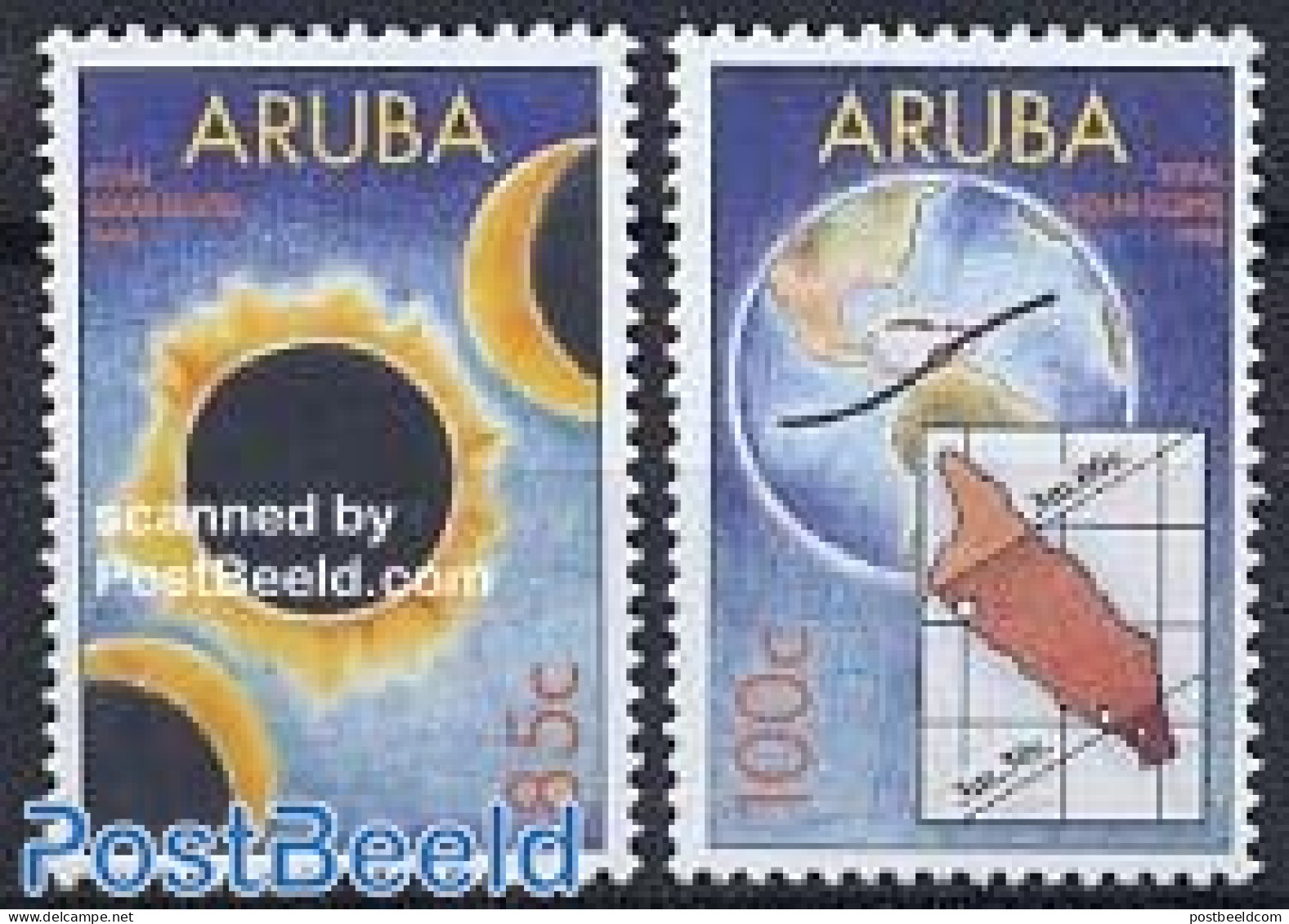 Aruba 1998 Solar Eclipse 2v, Mint NH, Science - Various - Astronomy - Maps - Astrología
