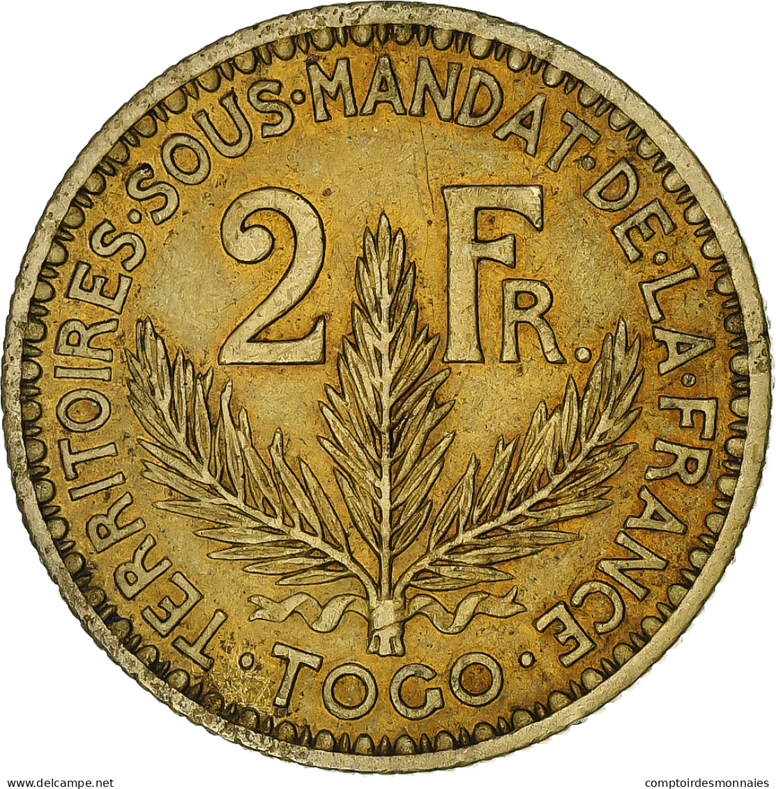 Togo, 2 Francs, 1924, Paris, Bronze-Aluminium, TTB+, Lecompte:14, KM:3 - Sonstige & Ohne Zuordnung