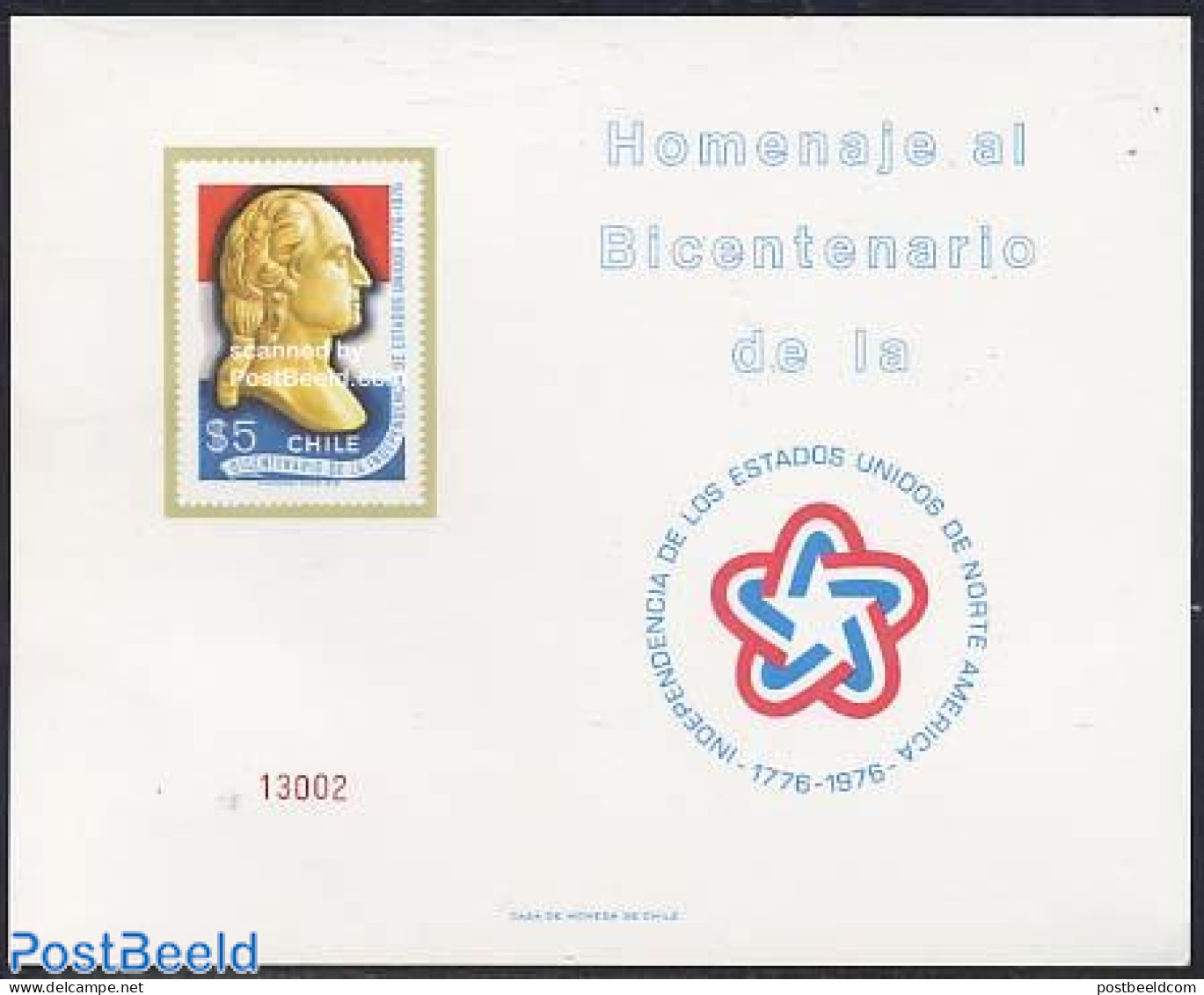 Chile 1976 US Bicentenary Imperforated S/s, Mint NH, History - US Bicentenary - Cile