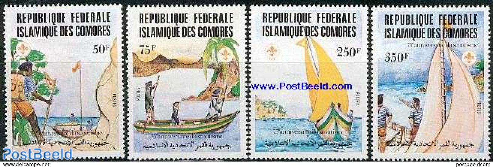 Comoros 1982 Scouting 4v, Mint NH, Sport - Transport - Scouting - Ships And Boats - Ships