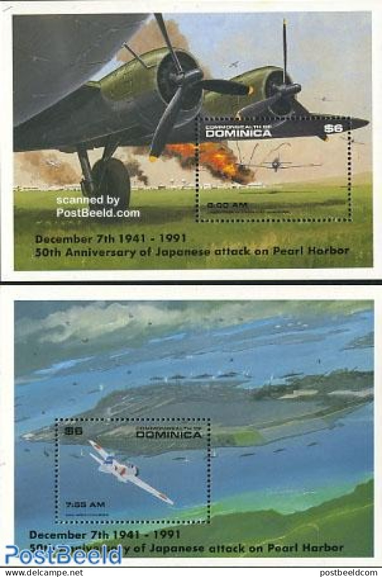 Dominica 1991 Pearl Harbour 2 S/s, Mint NH, History - Transport - World War II - Aircraft & Aviation - Ships And Boats - WW2
