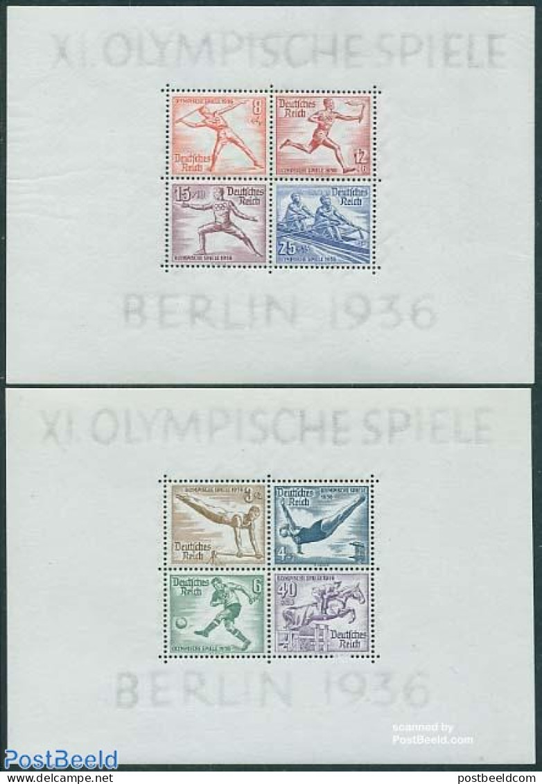 Germany, Empire 1936 Olympic Games 2 S/s, Mint NH, Nature - Sport - Horses - Athletics - Fencing - Football - Kayaks &.. - Ongebruikt