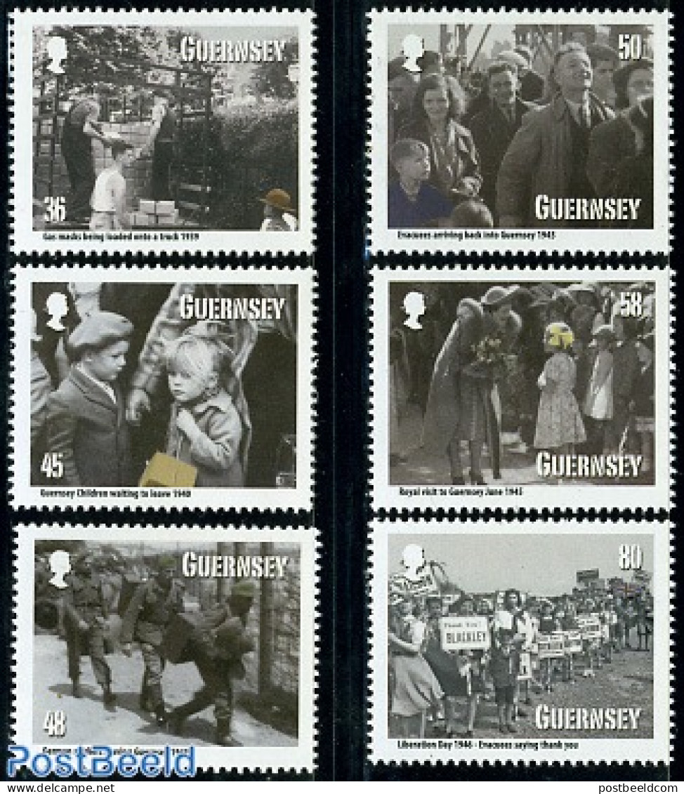 Guernsey 2010 70th Ann. Of Evacuation 6v, Mint NH, History - Kings & Queens (Royalty) - World War II - Koniklijke Families