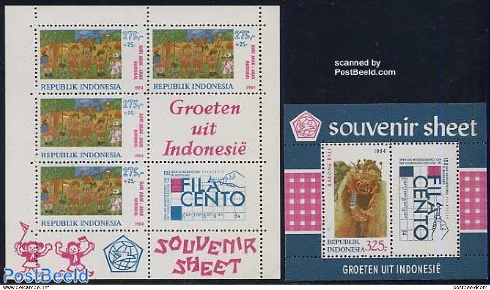 Indonesia 1984 Filacento 2 S/s, Mint NH, Sport - Scouting - Philately - Art - Children Drawings - Indonesia