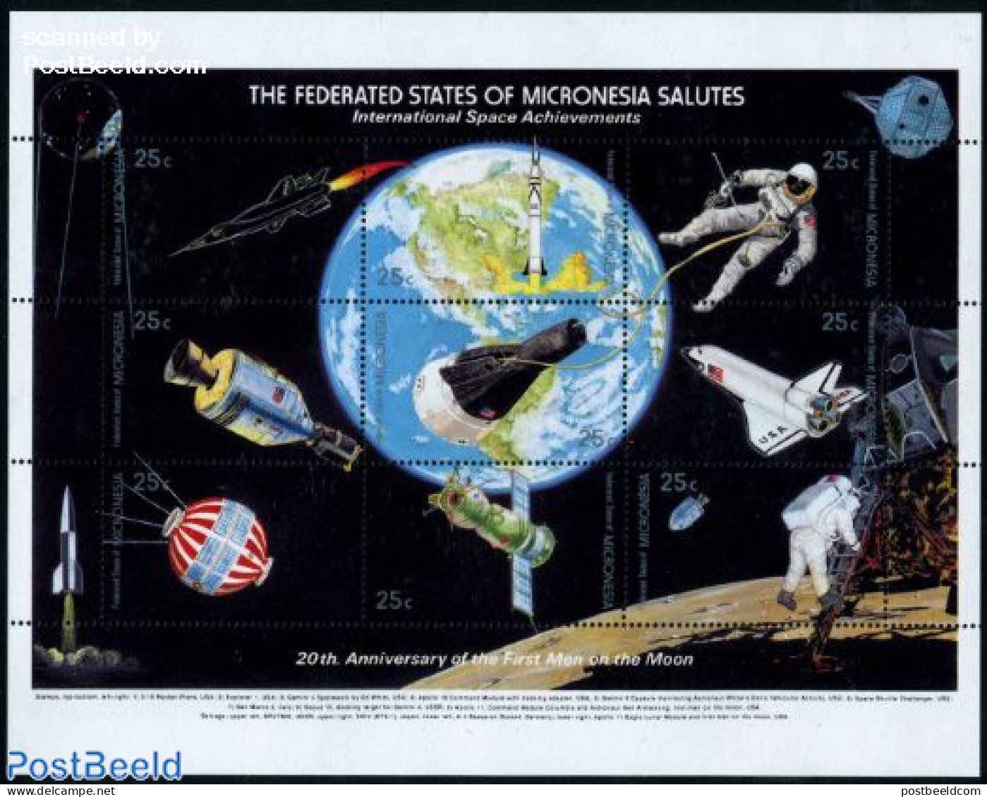 Micronesia 1989 Moonlanding 9v M/s, Mint NH, Transport - Various - Space Exploration - Maps - Geographie