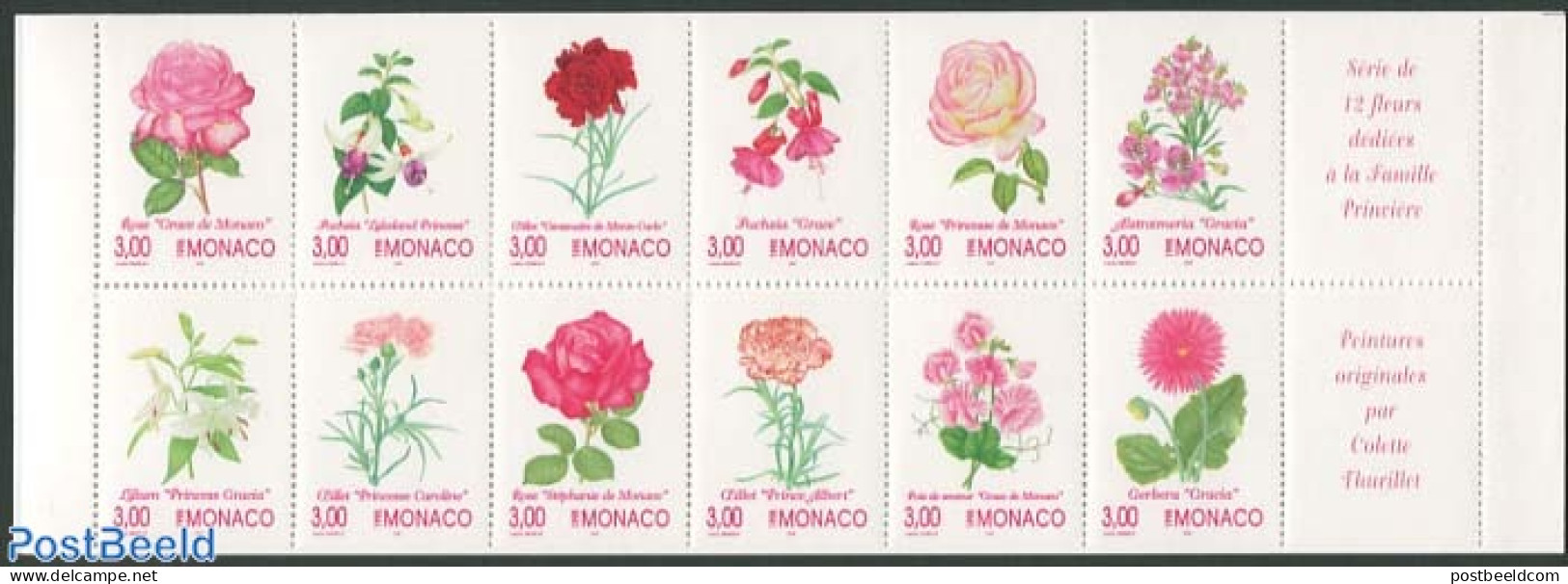 Monaco 1995 Flowers 12v In Booklet, Mint NH, Nature - Flowers & Plants - Roses - Stamp Booklets - Nuovi