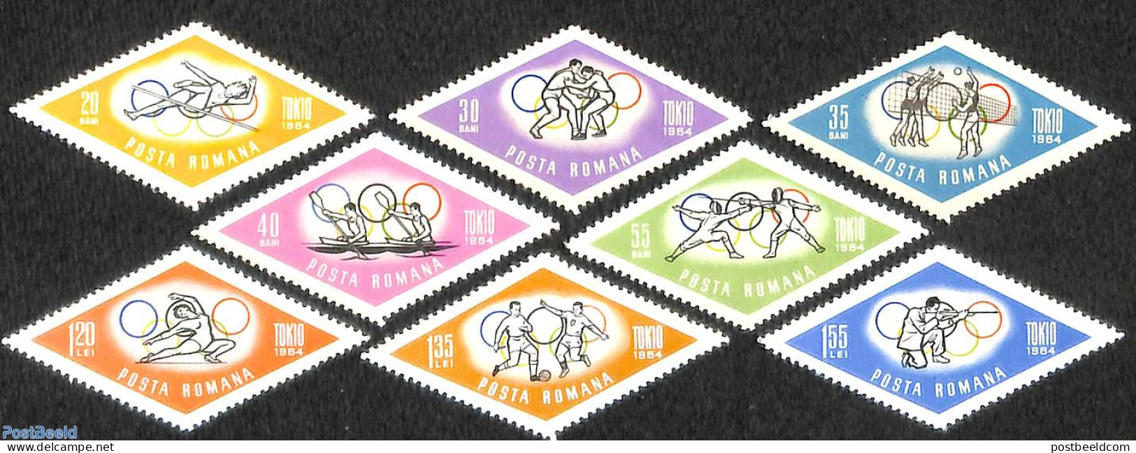 Romania 1964 Olympic Games 8v, Mint NH, Sport - Fencing - Kayaks & Rowing - Olympic Games - Shooting Sports - Volleyball - Ungebraucht