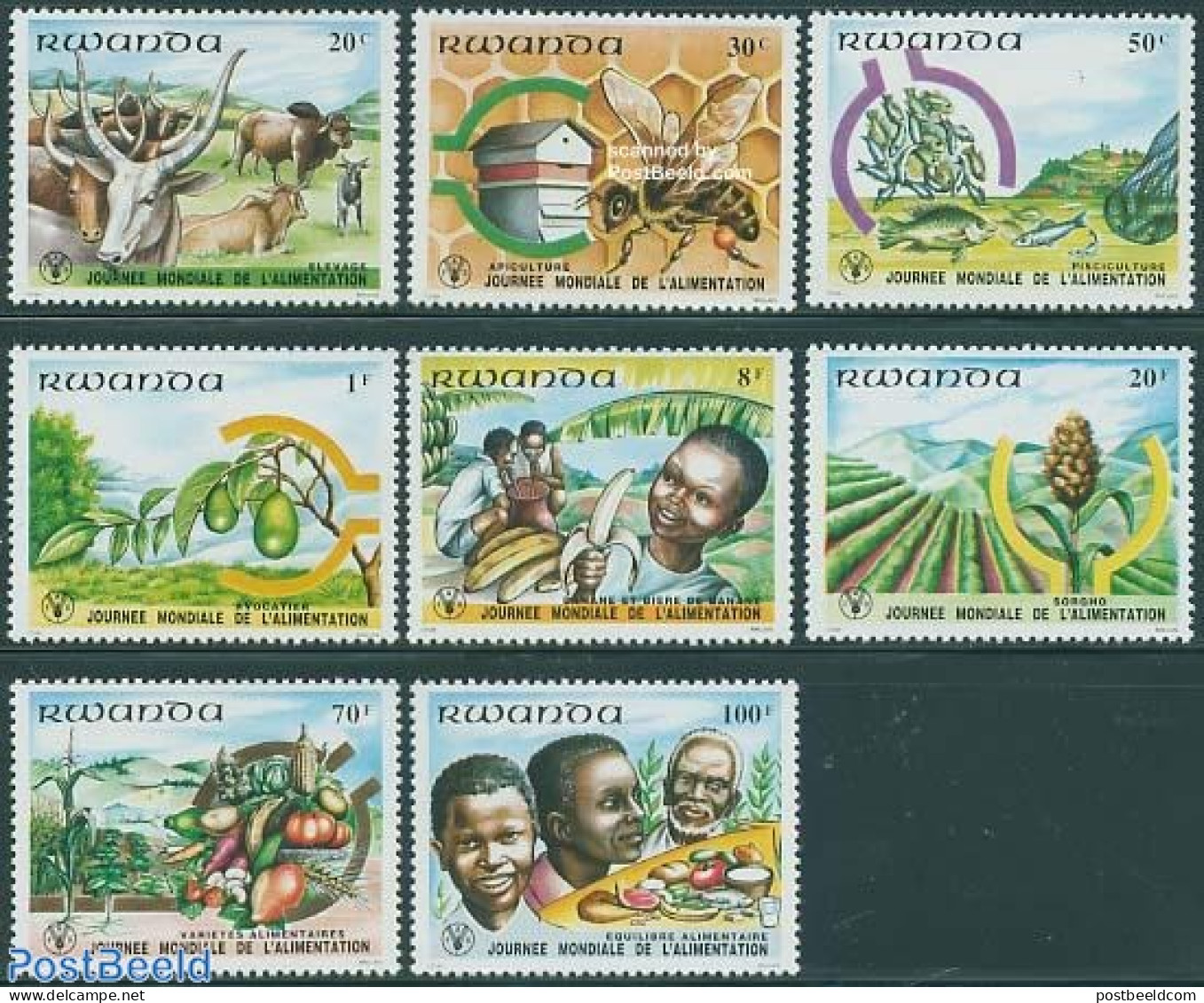 Rwanda 1982 World Food Day 8v, Mint NH, Health - Nature - Food & Drink - Animals (others & Mixed) - Bees - Insects - Levensmiddelen