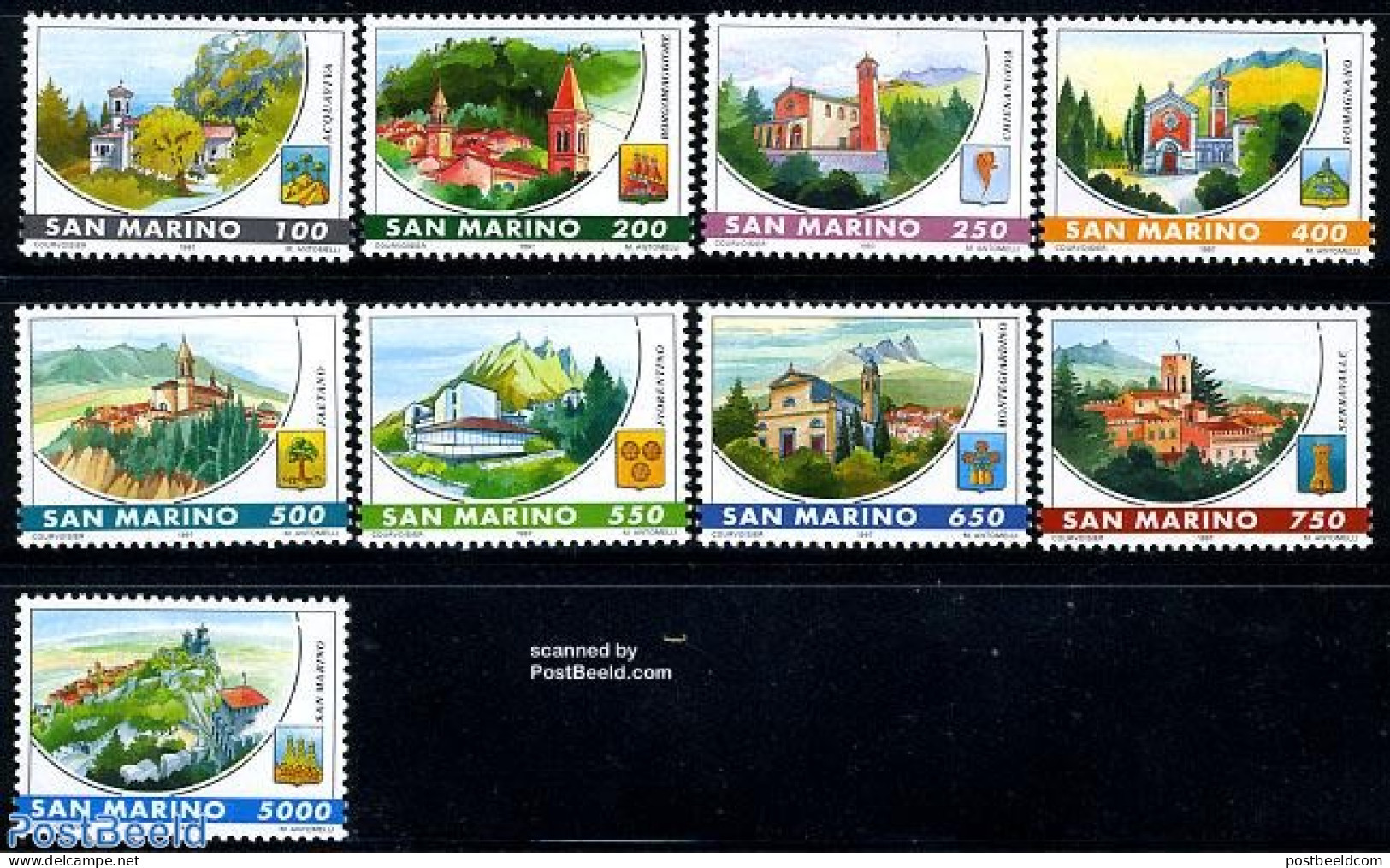 San Marino 1997 Communities 9v, Mint NH, History - Religion - Coat Of Arms - Churches, Temples, Mosques, Synagogues - Unused Stamps