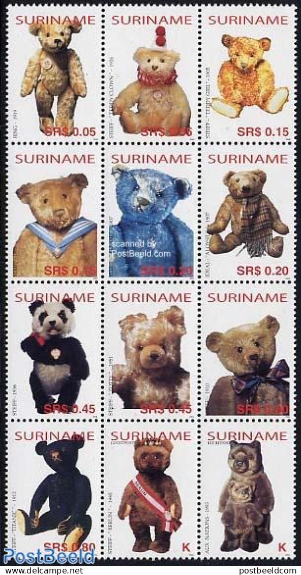 Suriname, Republic 2004 Teddy Bears 12v, Mint NH, Various - Teddy Bears - Toys & Children's Games - Surinam