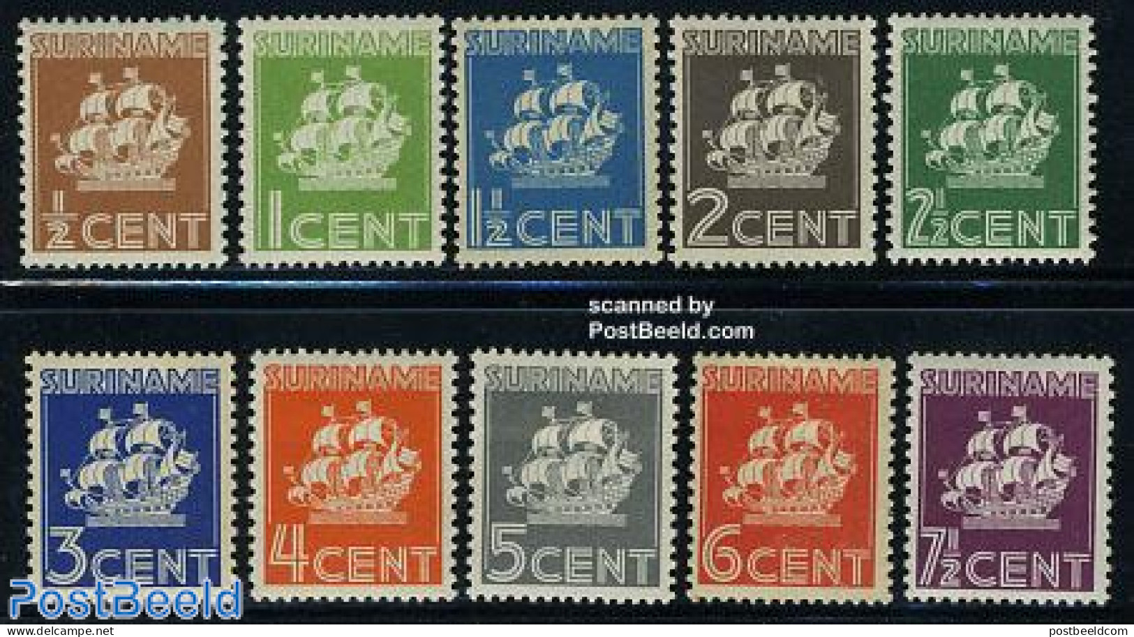 Suriname, Colony 1936 Definitives 10v, Mint NH, Transport - Ships And Boats - Ships