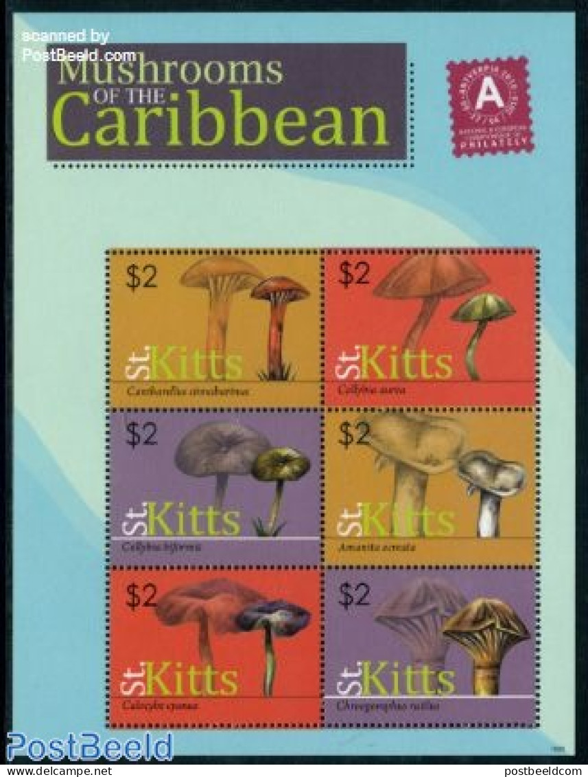 Saint Kitts/Nevis 2010 Mushrooms Of The Caribbean 6v M/s, Mint NH, Nature - Mushrooms - Champignons