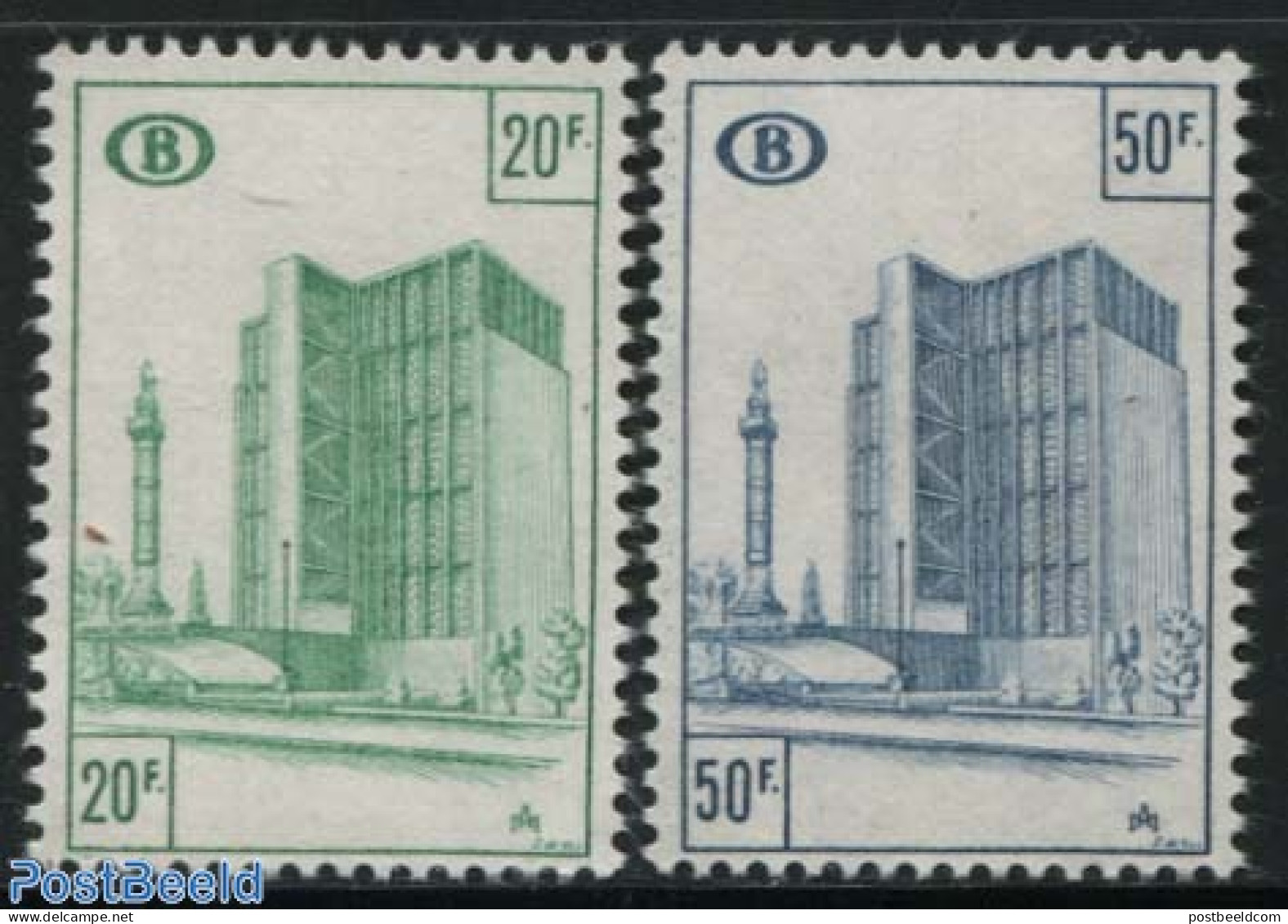 Belgium 1975 Railway Stamps 2v, Normal Paper, Mint NH, Transport - Railways - Art - Modern Architecture - Ongebruikt