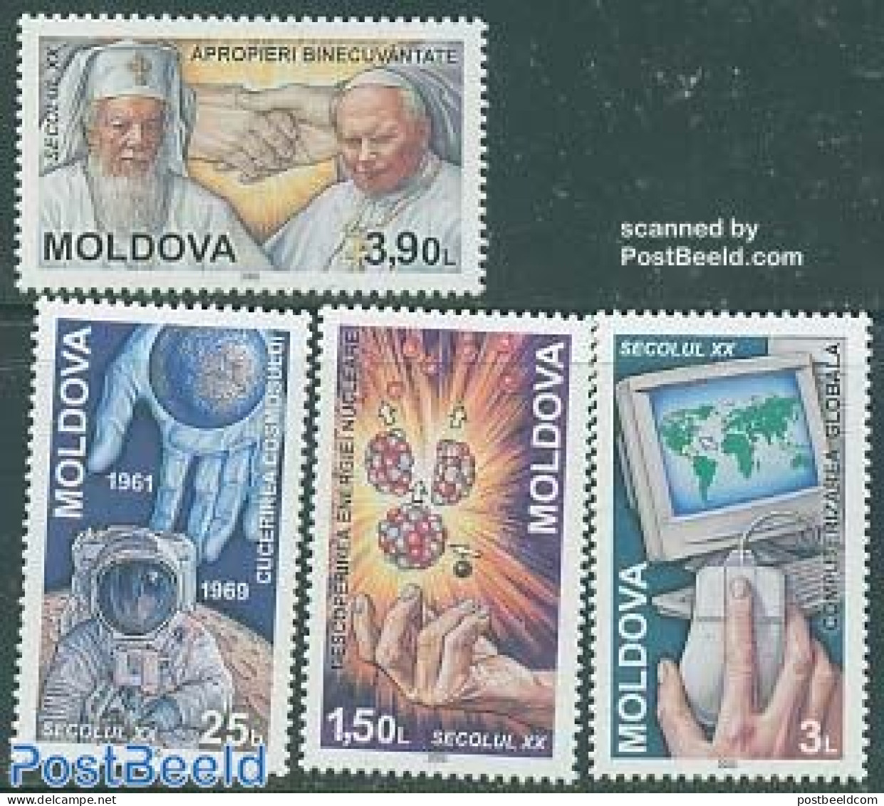 Moldova 2000 20th Century 4v, Mint NH, Religion - Science - Transport - Various - Pope - Religion - Atom Use & Models .. - Papes