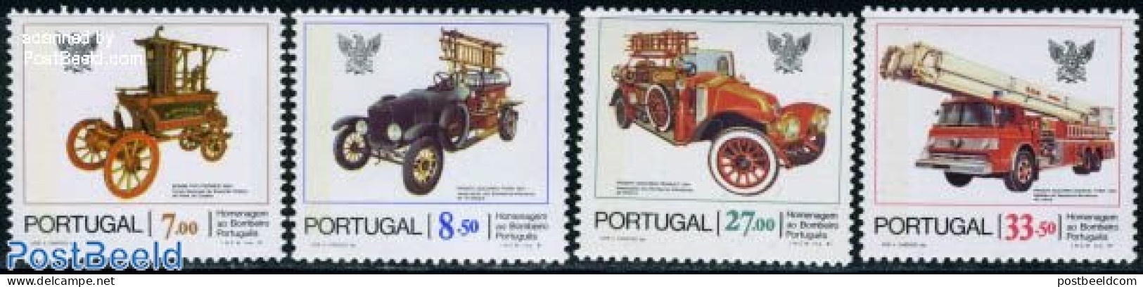 Portugal 1981 Fire Corps 4v, Mint NH, Transport - Automobiles - Fire Fighters & Prevention - Nuevos
