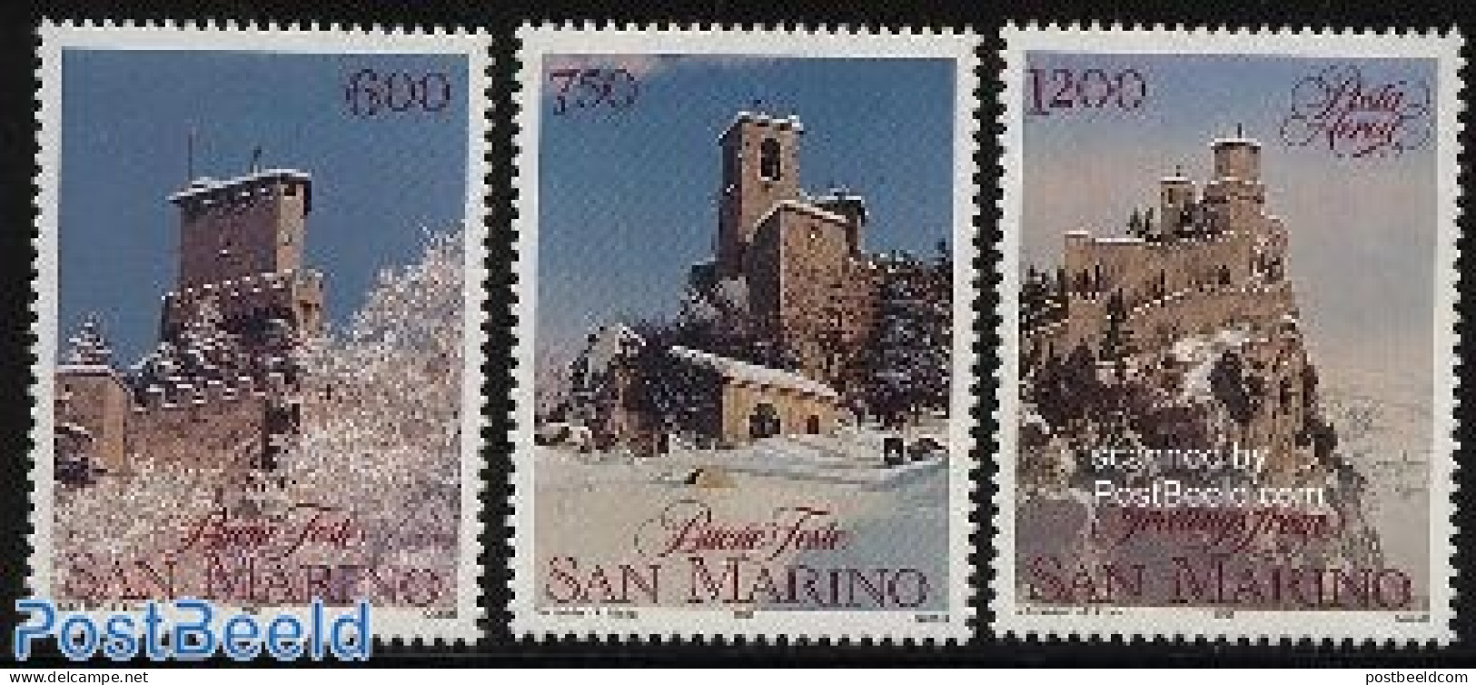 San Marino 1991 Christmas 3v, Mint NH, Religion - Christmas - Art - Castles & Fortifications - Nuevos