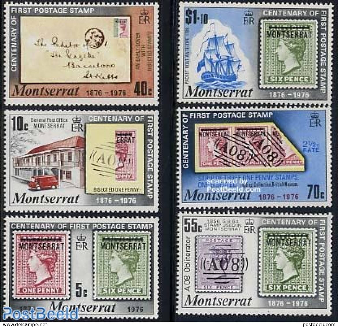 Montserrat 1976 Stamp Centenary 6v, Mint NH, Transport - 100 Years Stamps - Post - Stamps On Stamps - Ships And Boats - Poste