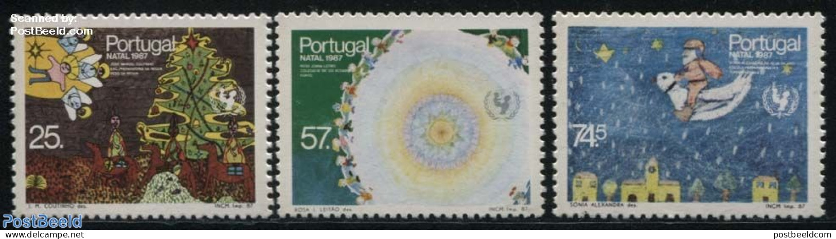 Portugal 1987 Christmas 3v, Mint NH, Religion - Christmas - Art - Children Drawings - Unused Stamps