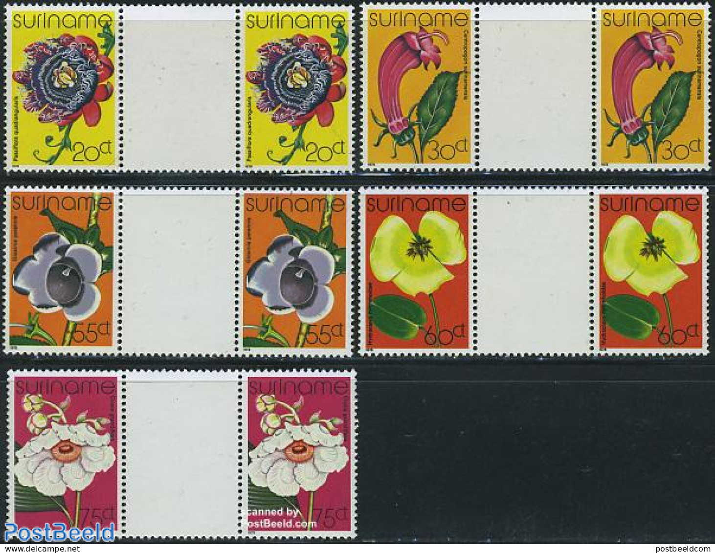 Suriname, Republic 1978 Flowers, Gutterpairs (5), Mint NH, Nature - Flowers & Plants - Suriname